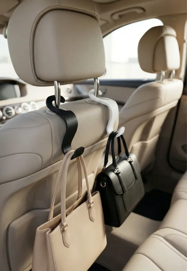 Araç Koltuk Arkası Askı – Oto Çanta, Mont ve Poşet Tutucu Dayanıklı Minimal Tasarım