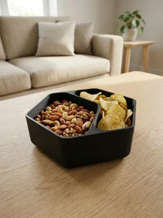 Çift Bölmeli Atıştırmalık Kase – Modern Cips ve Kuruyemiş Sunumluk